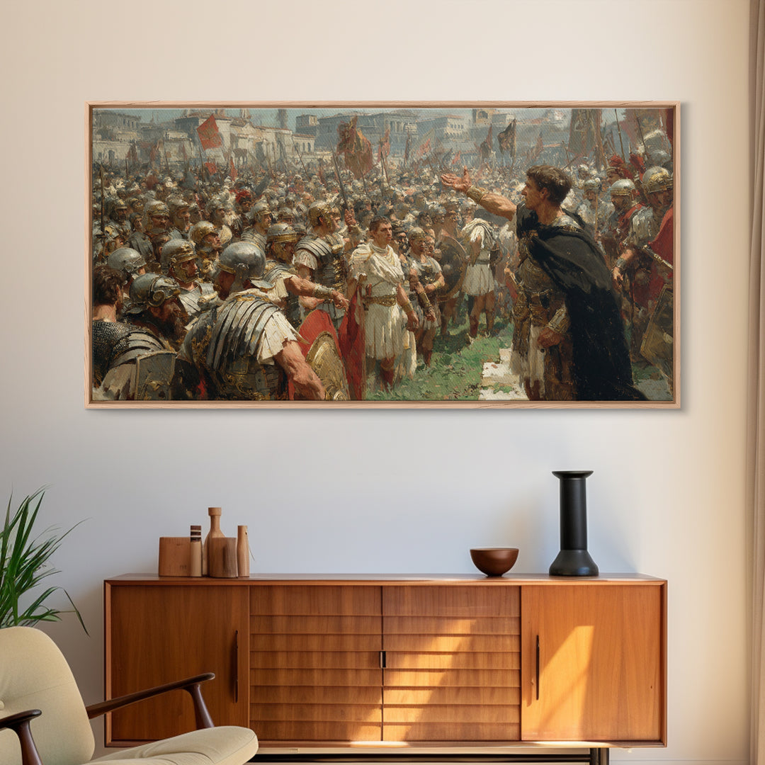 Roman General Addressing Army Framed Canvas Print, Ancient Rome Wall Art, Historical Living Room Decor, Statement Gift For Him