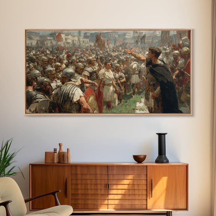 Roman General Addressing Army Framed Canvas Print, Ancient Rome Wall Art, Historical Living Room Decor, Statement Gift For Him