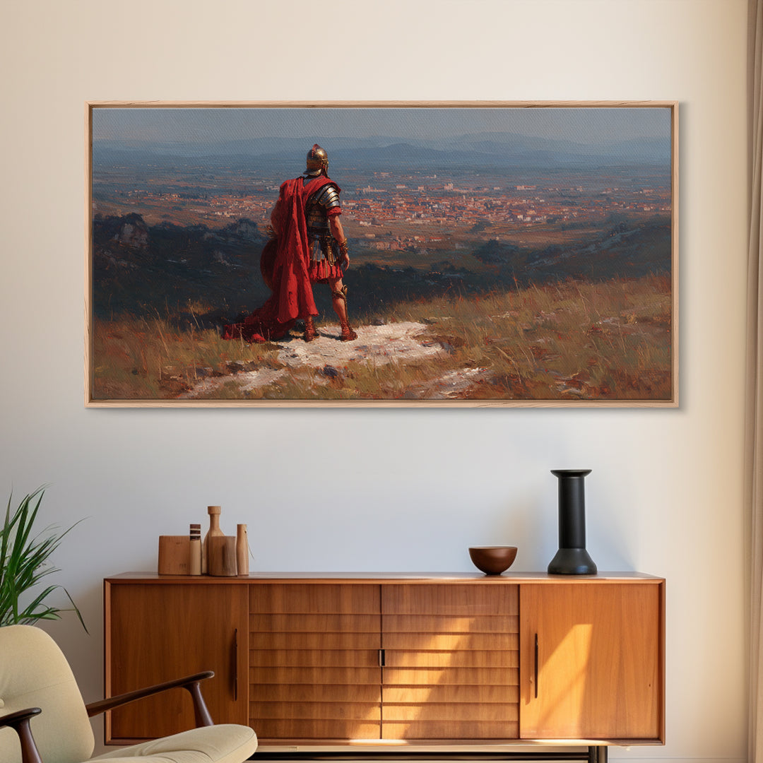Roman General Over Ancient City Wall Art Historical Landscape Canvas Print, Legionary Warrior Decor For Office And Study