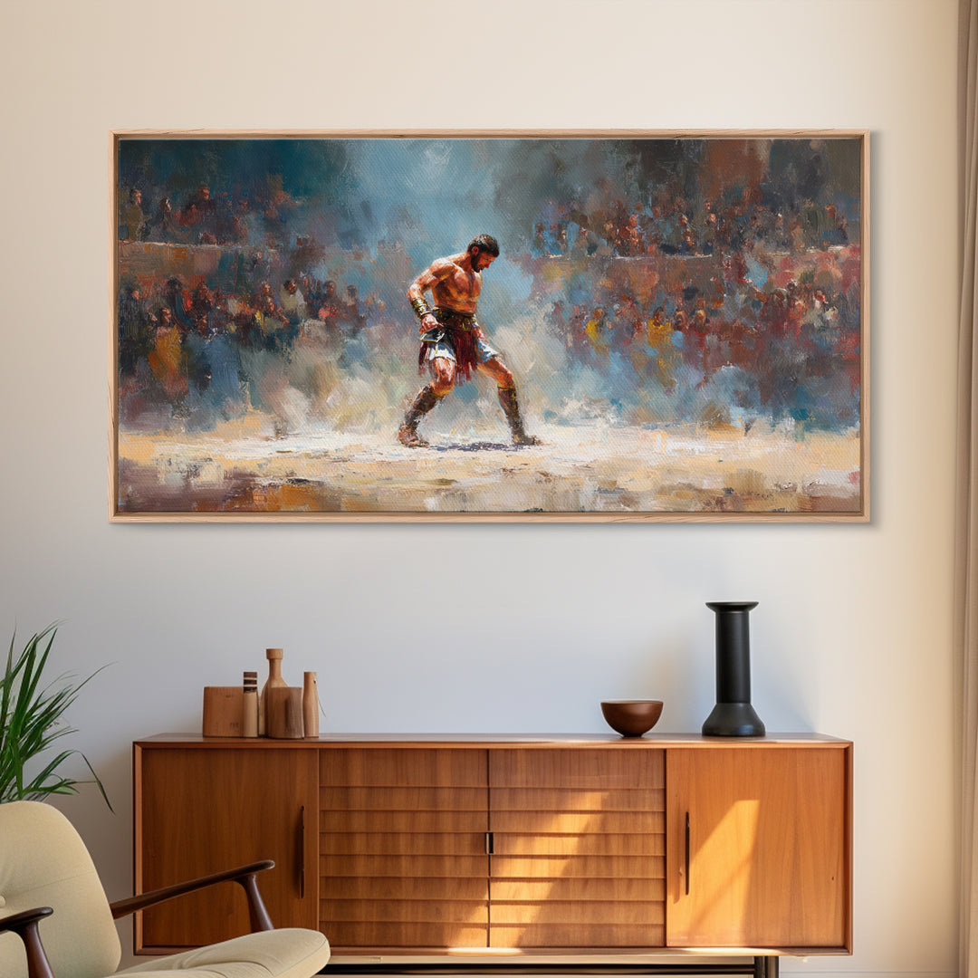 Boxer In Spotlight Arena Wall Art Sports Oil Painting, Boxing Champion Canvas Print, Masculine Man Cave Decor Gift For Him