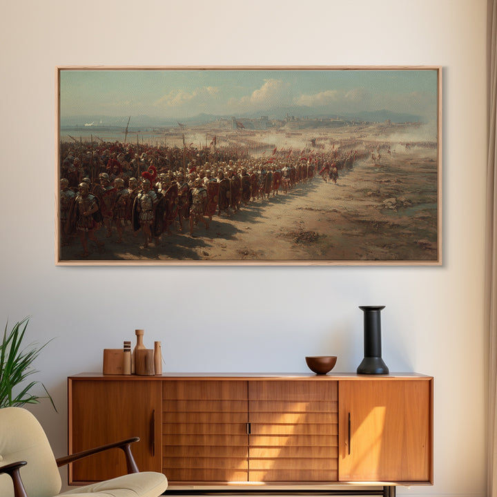 Ancient Legion Marching To Coastal City Wall Art, Historical Battle Framed Canvas Print For Office Decor And Living Room