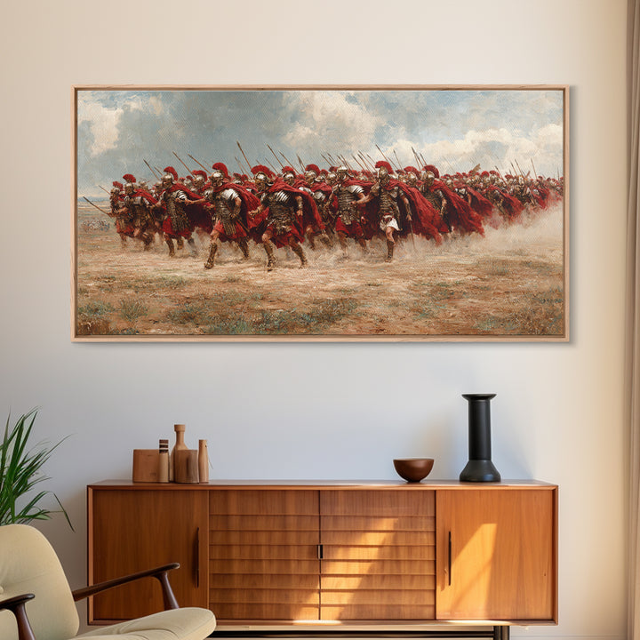 Roman Cavalry Charge Across Dusty Field Canvas Print, Historical Art, Horse Wall Art, Western Decor, Large Wall Art, Living Room Decor