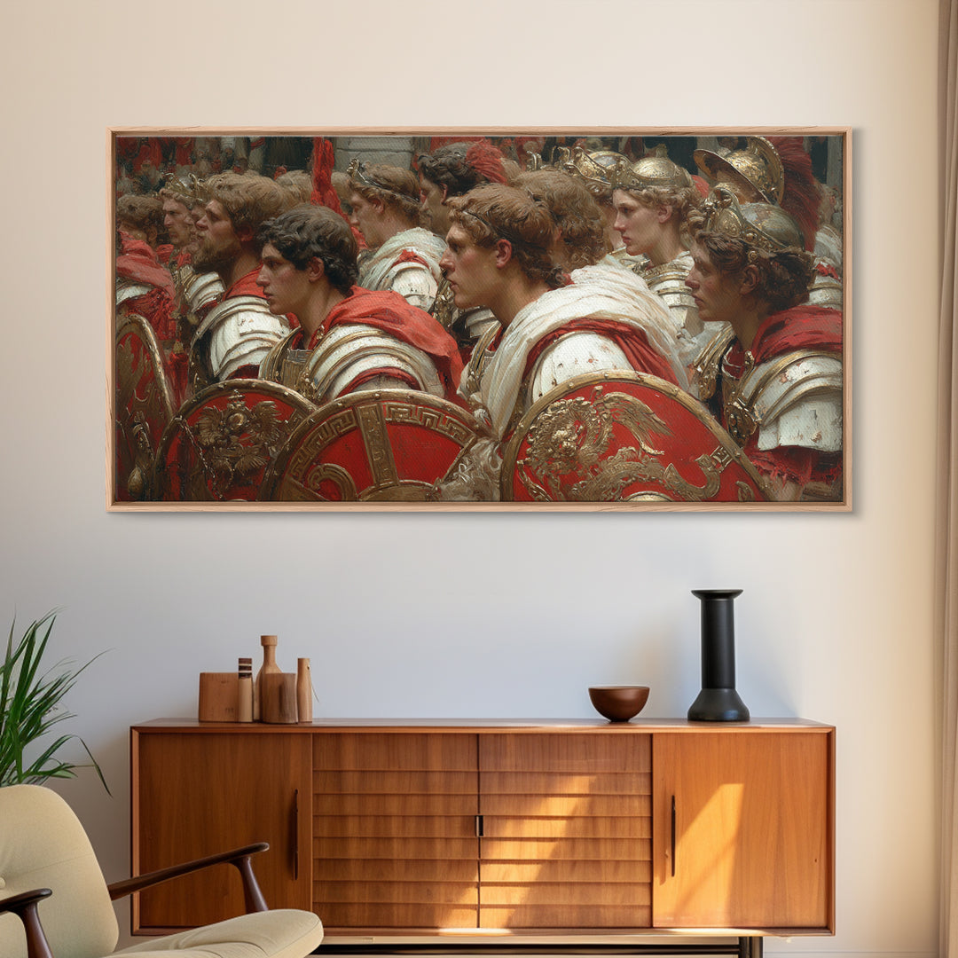 Roman Soldiers With Red Shields Framed Canvas Print, Classical History Wall Art, Ancient Warrior Decor, Gift For Him, Masculine Office Decor