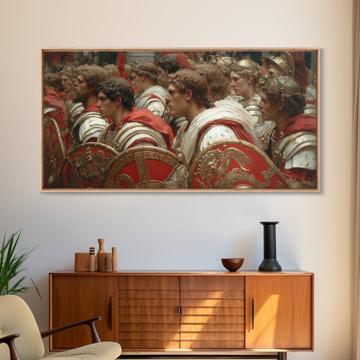 Roman Soldiers With Red Shields Framed Canvas Print, Classical History Wall Art, Ancient Warrior Decor, Gift For Him, Masculine Office Decor