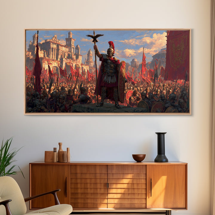 Triumphant Roman General Before Legions Framed Canvas Print, Historical Art, Warrior Wall Art, Statement Artwork, Office Decor