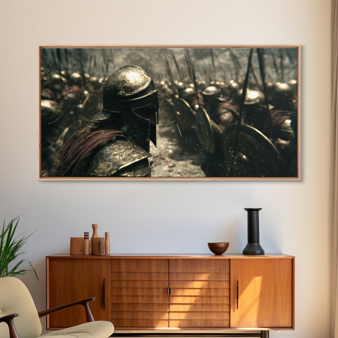 Epic Realistic Ancient Spartan Warrior Battle Scene Oil Painting Canvas Print Large Wall Art For Man Cave And Masculine Home Decor