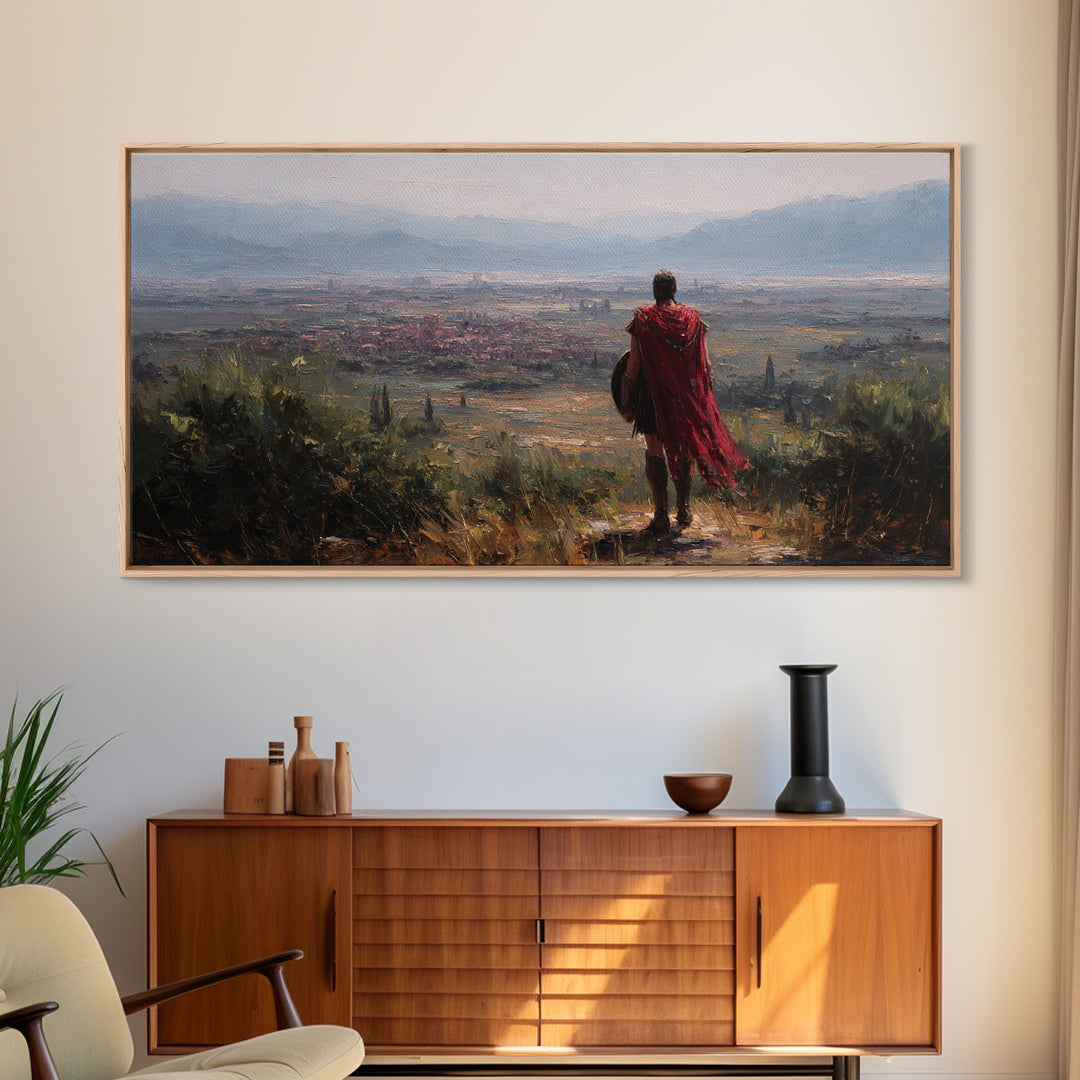 Ancient Roman Overlook At Valley Wall Art, Historical Landscape Painting, Mediterranean Home Decor, Large Canvas Art Print