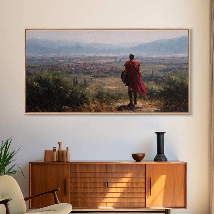 Ancient Roman Overlook At Valley Wall Art, Historical Landscape Painting, Mediterranean Home Decor, Large Canvas Art Print