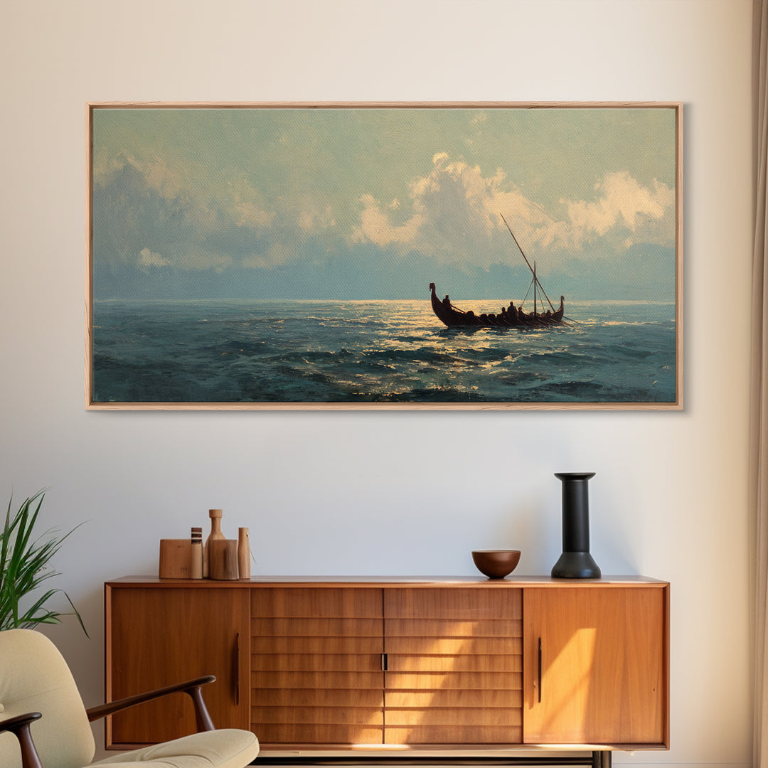 Solitary Sailboat On Shimmering Sea Canvas Print, Coastal Seascape Wall Art, Nautical Ocean Decor, Housewarming Gift For Her