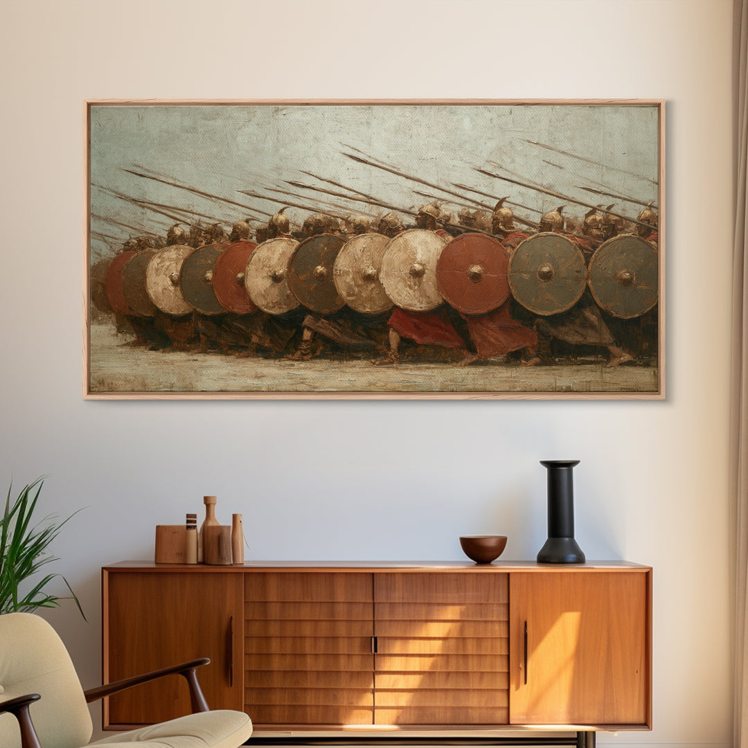 Ancient Shield Wall Phalanx Canvas Print, Greek Warrior Battle Wall Decor, Historical Military Art For Office Or Man Cave