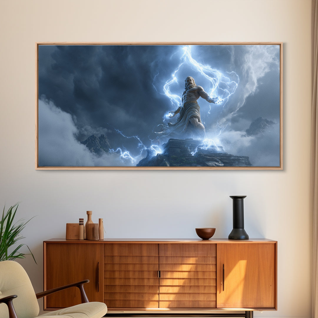 Powerful Zeus Lightning Storm Fantasy Wall Art Framed Canvas Print Mythological Art Home Decor