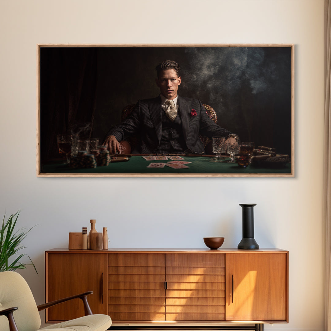 Moody Poker Player In Dark Speakeasy Wall Art, Casino Game Room Decor, Masculine Office Art, Gift For Him, Man Cave Canvas Print