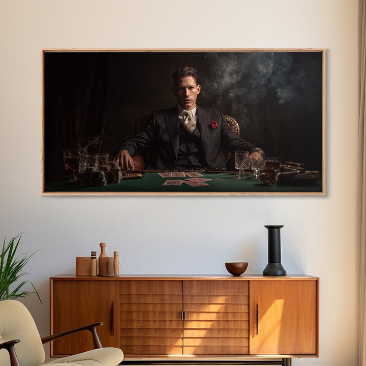 Moody Poker Player In Dark Speakeasy Wall Art, Casino Game Room Decor, Masculine Office Art, Gift For Him, Man Cave Canvas Print