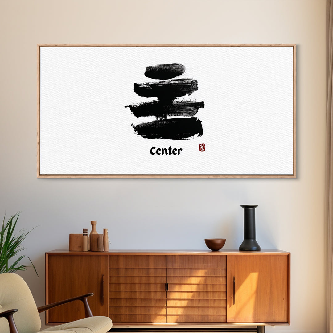 Zen Bamboo Brush Painting Minimalist Wall Art Black And White Ink Illustration Canvas Print Home Decor For Living Room And Office