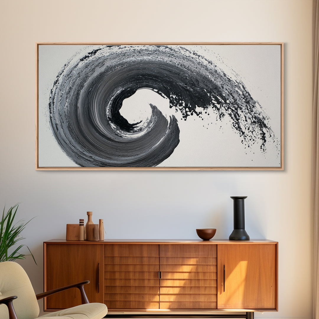 Dynamic Black And White Abstract Wave Painting Canvas Print Modern Wall Art For Living Room Decor And Office