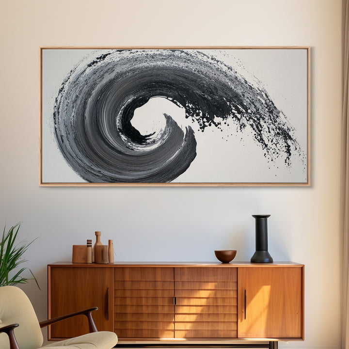 Dynamic Black And White Abstract Wave Painting Canvas Print Modern Wall Art For Living Room Decor And Office