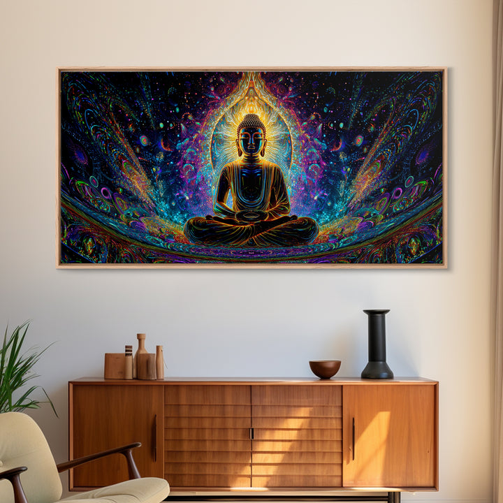 Vibrant Psychedelic Buddha Meditation Canvas Print Spiritual Wall Art Home Decor For Living Room And Yoga Space