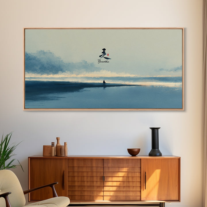 Peaceful Meditative Blue Yoga Mat Minimalist Wall Art For Bedroom Zen Decor And Calming Canvas Print Living Room Decoration