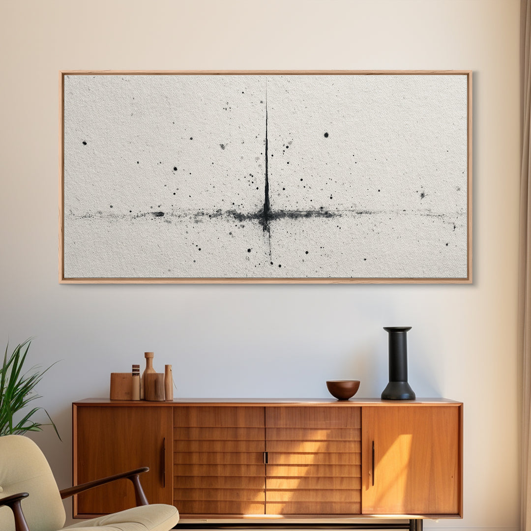 Abstract Black Ink Splatter On Neutral Background Minimalist Wall Art Canvas Print Modern Art For Office And Contemporary Home Decor