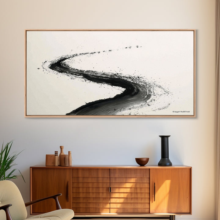 Distinctive Abstract Ink Swirl Black And White Wall Art Canvas Print Minimalist Painting Modern Home Office Decor Gift For Him