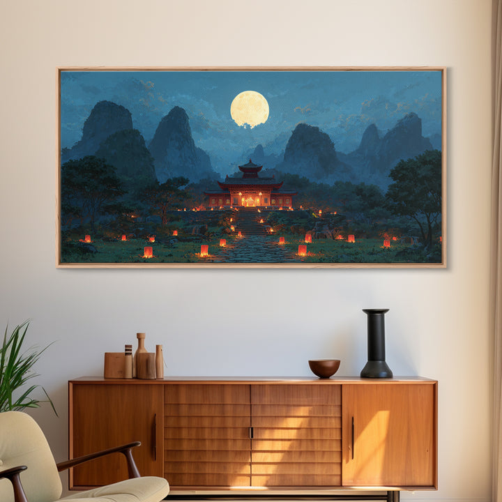 Futuristic Neon Night Cityscape With Colorful Reflection On Water Modern Urban Wall Art Canvas Print For Office