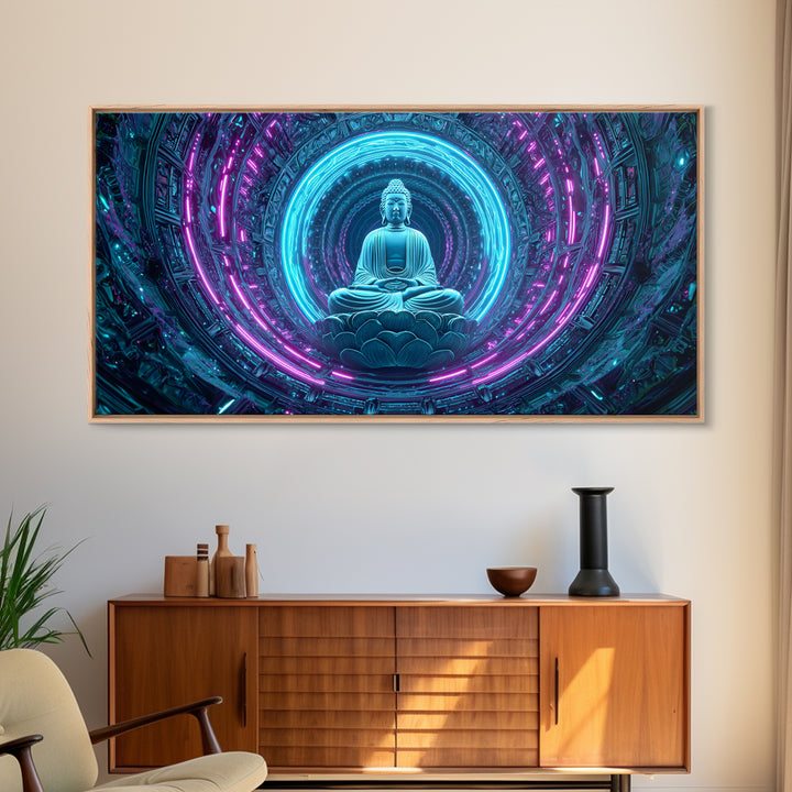 Retro Futuristic 80s Grid Night Sky Landscape With Sunrise Canvas Print For Neon Wall Art And Aesthetic Home Decor
