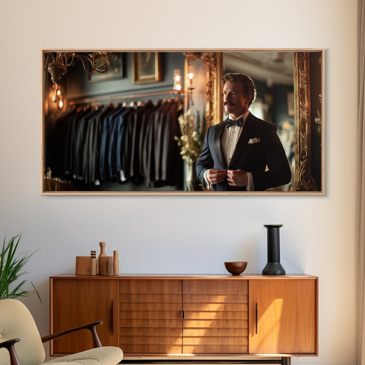 Dapper Tailor In Elegant Suit Shop Wall Art, Masculine Office Decor, Fashion Wall Art, Gift For Him Canvas Print, Mens Wall Art