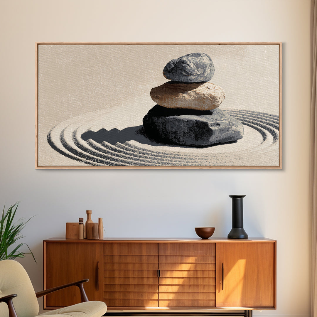 Zen Rock Pyramid Abstract Minimalist Wall Art Painting Canvas Print For Calm Modern Home Decor