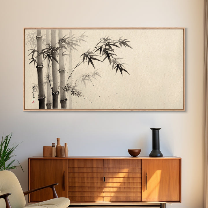 Traditional Ink Bamboo Painting Black And White Wall Art Print For Minimalist Home Decor And Asian Inspired Interior