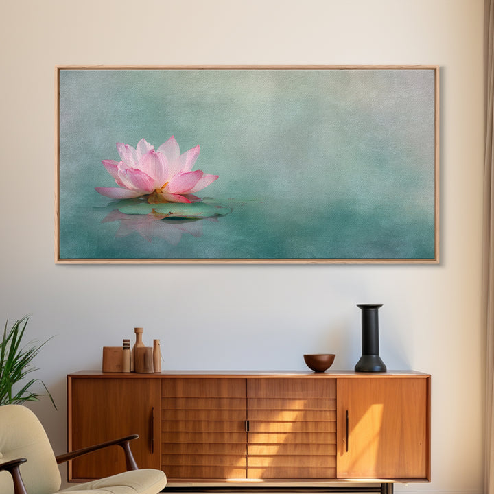 Elegant Pink Lotus Flower On Blue Water Serenity Floral Wall Art Canvas Print For Bedroom Or Living Room Decor