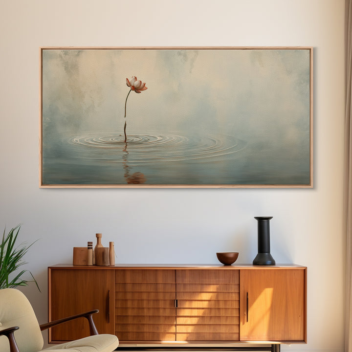 Traditional Asian Landscape With Meditating Monk And Pine Tree Misty Mountain Wall Art Framed Canvas Print