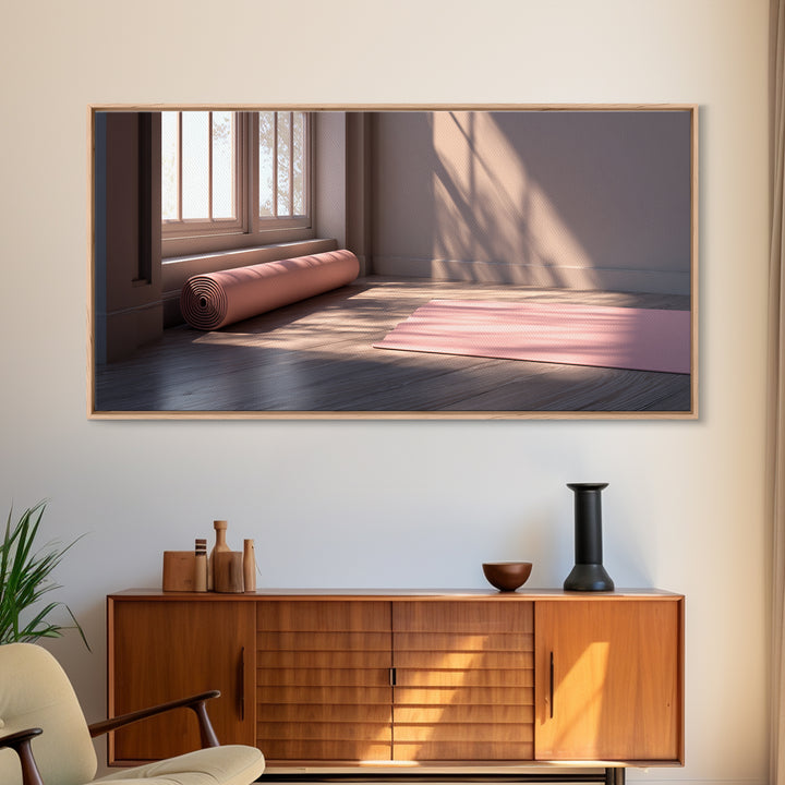 Mystical Digital Landscape With Abstract Mountains And Pyramid Under Glowing Sunset Wall Art For Modern Home Decor Canvas Print