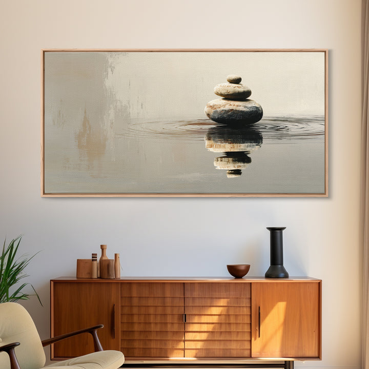 Minimalist Zen Stacked Stones Balancing Nature Wall Art Framed Canvas Print Calm Living Room Decor And Spa Wall Decor