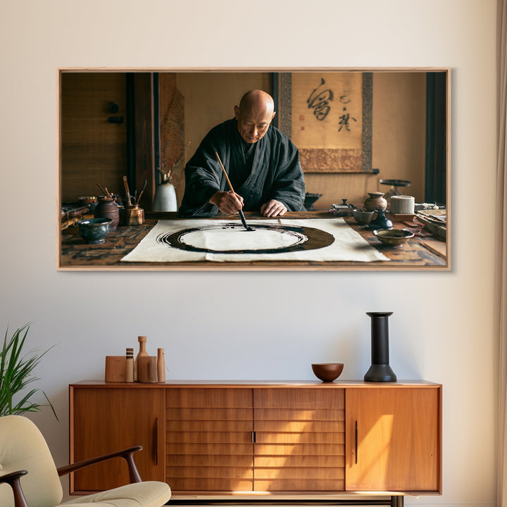 Traditional Japanese Zen Artist Painting Elegant Enso Circle Incalligraphy Studio Framed Canvas Print Wall Art