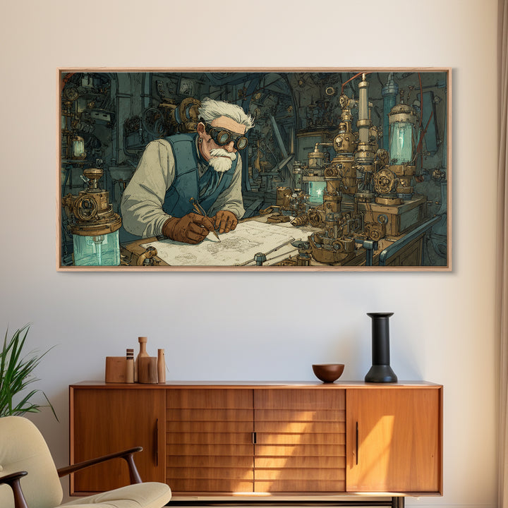 Steampunk Scientist Laboratory Canvas Print, Industrial Wall Art, Futuristic Office Decor, Sci Fi Inventor Gift For Him, Wall Decor