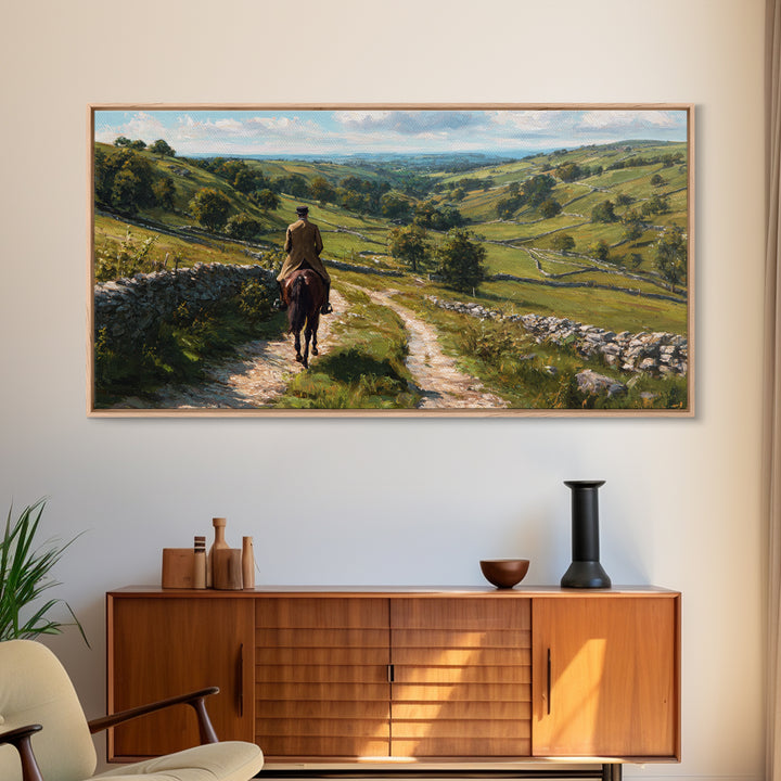 Horseback Rider On Rolling Countryside Path Canvas Print, Landscape Wall Art, Equestrian Decor, Rustic Farmhouse Home Decor Gift