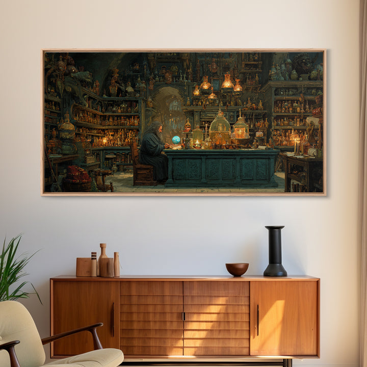 Wizard Alchemy Shop Canvas Print, Dark Academia Wall Art, Fantasy Library Decor, Gothic Apothecary Art Print For Living Room Home Decor