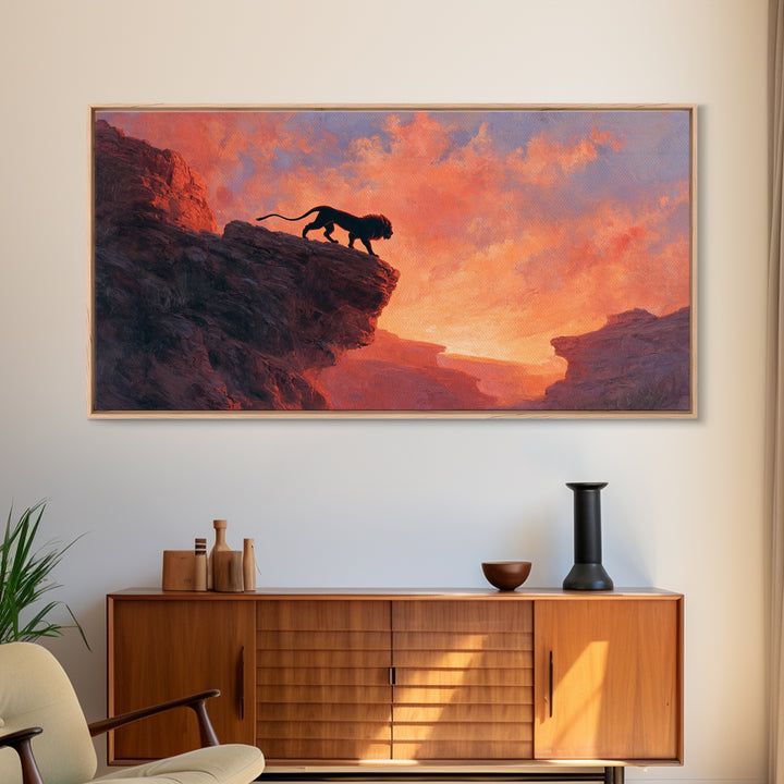 Black Panther Canyon Sunset Wall Art, Wildlife Canvas Print, Southwestern Decor, Big Cat Art, Dramatic Living Room Decor