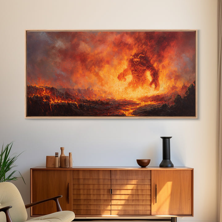 Fiery Lava Titan Fantasy Wall Art, Dark Fantasy Canvas Print, Volcanic Monster Poster, Gaming Room Decor, Gift For Him, Large Art