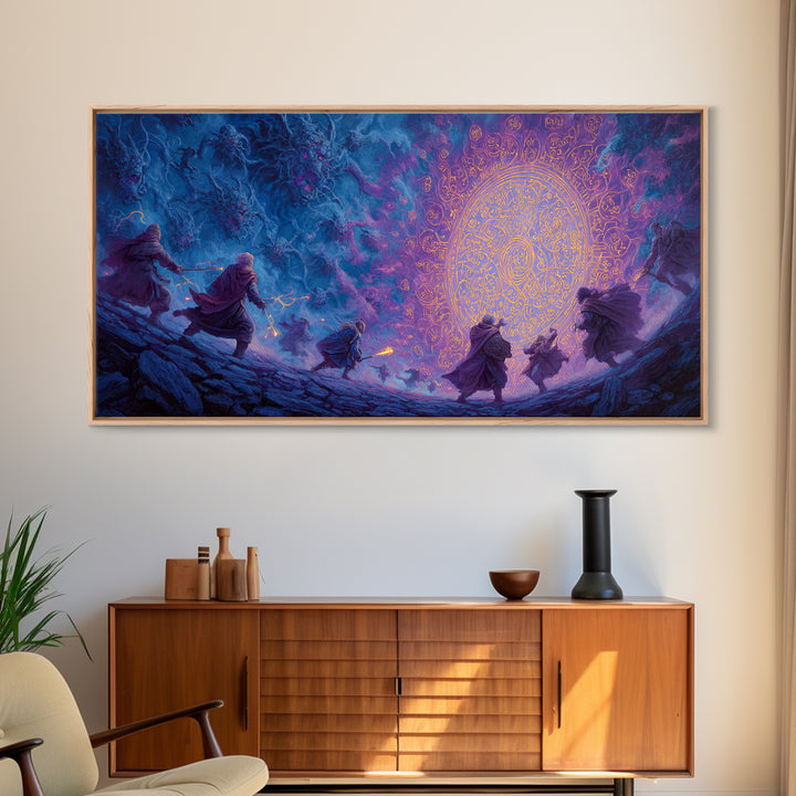 Glowing Magical Portal And Wizards Canvas Print, Dark Fantasy Wall Art For Gaming Room Decor And Mystical Statement Home Decor