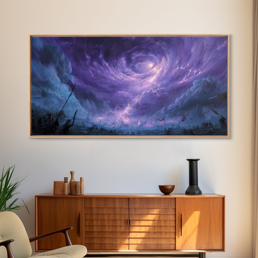 Purple Storm Vortex Canvas Print, Fantasy Sky Wall Art, Dramatic Lightning Landscape, Dark Surreal Decor, Gothic Gift For Him