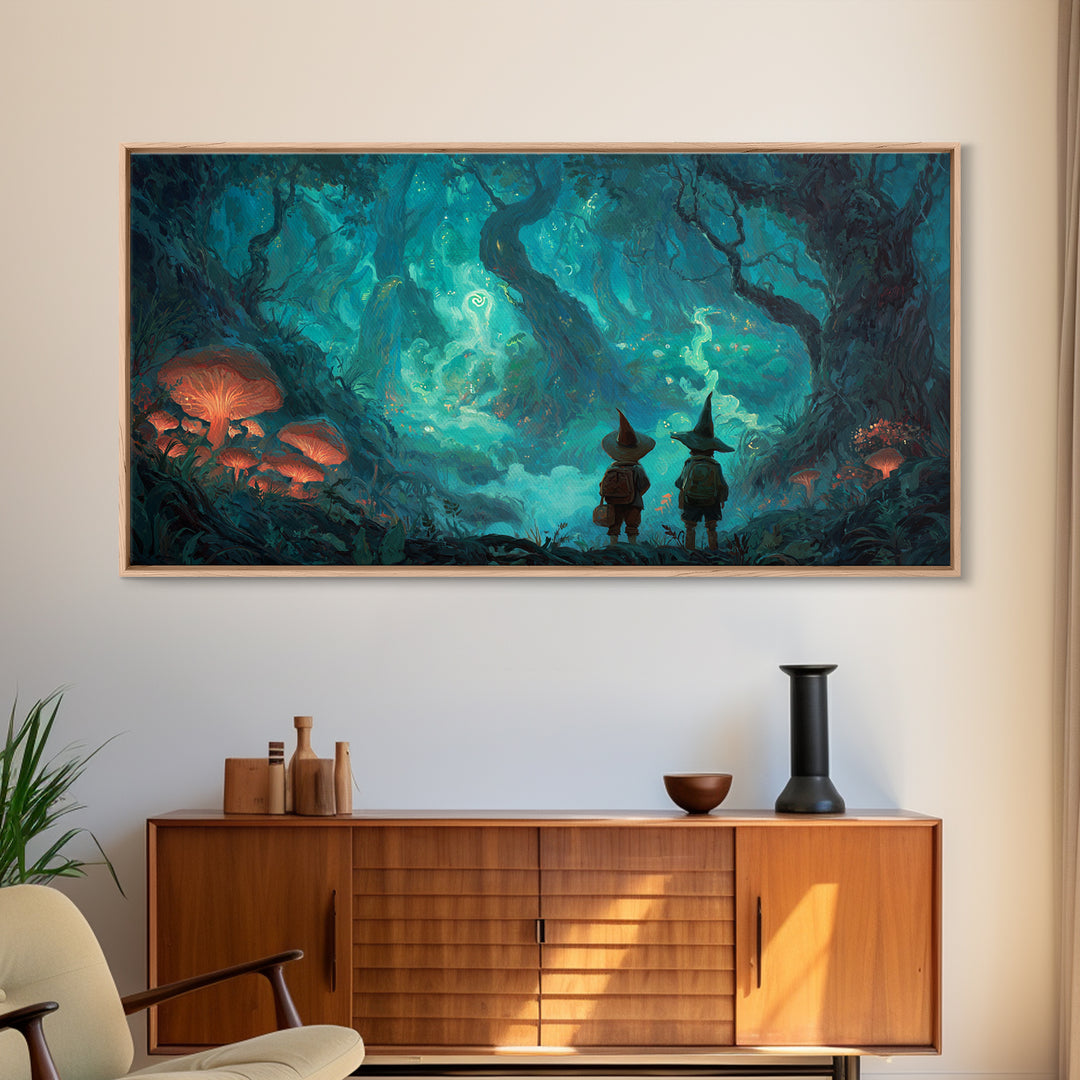 Glowing Mushroom Enchanted Forest Wall Art, Whimsical Fantasy Canvas Print, Magical Woodland Decor, Storybook Nursery Art