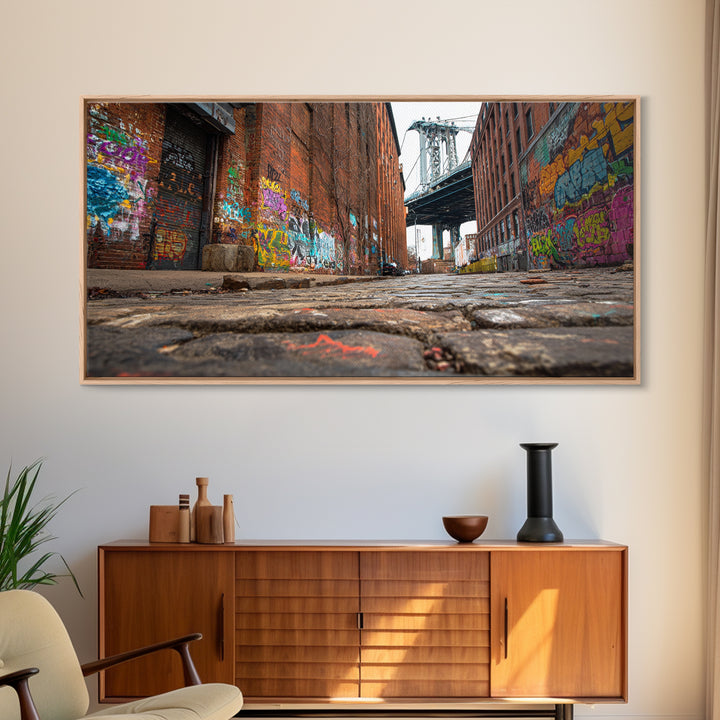 Graffiti Alley By Manhattan Bridge Wall Art, Urban Street Photography Canvas Print, Brooklyn Loft Decor, Industrial City Art