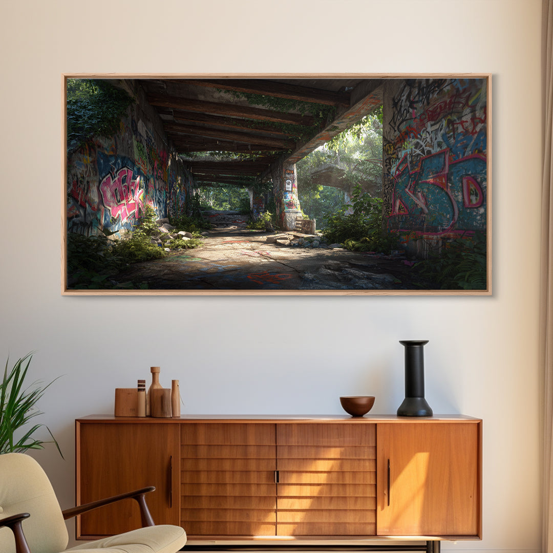 Abandoned Graffiti Underpass Wall Art, Urban Street Art Canvas Print, Industrial Decor, Edgy Office Poster Unique Gift For Him