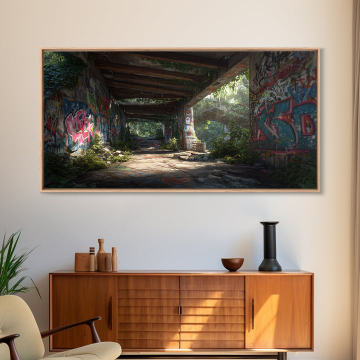 Abandoned Graffiti Underpass Wall Art, Urban Street Art Canvas Print, Industrial Decor, Edgy Office Poster Unique Gift For Him