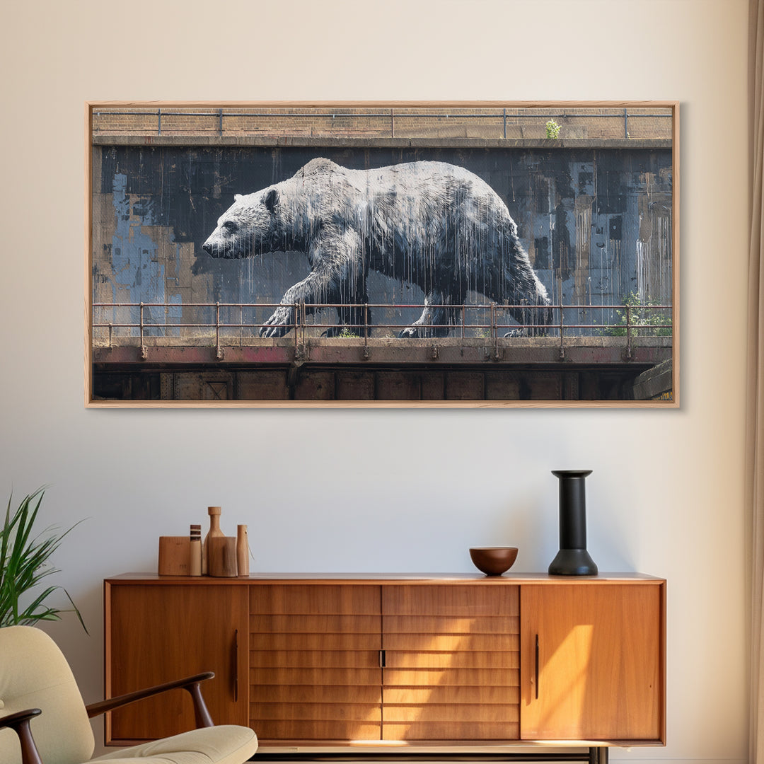 Polar Bear Graffiti On Industrial Concrete Wall Art, Urban Street Art Print, Wildlife Decor, Modern Wall Decor, Animal Lover Gift