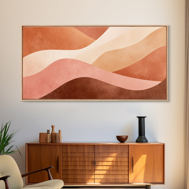 Terracotta Cream Wavy Abstract Canvas Print, Earth Tone Wall Art, Modern Boho Decor, Large Horizontal Living Room Art Print