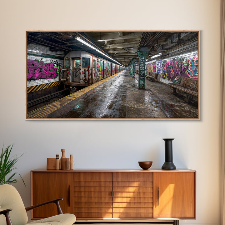Graffiti Subway Train And Gritty Underground Platform Wall Art, Urban Street Art Print, City Decor, Industrial Home Decor