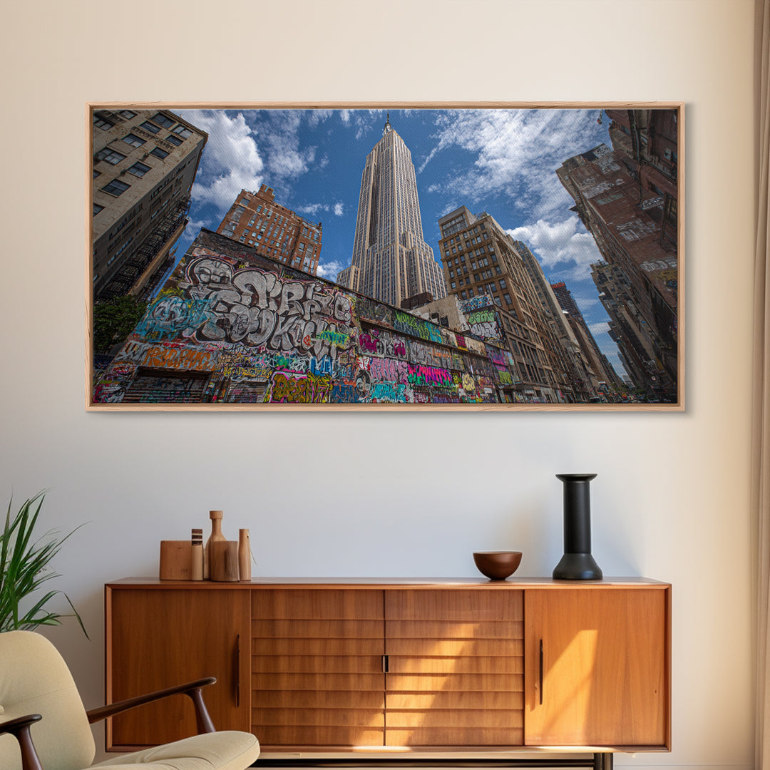 New York Graffiti Alley And Chrysler Building Wall Art, Urban Cityscape Print, NYC Travel Poster, Modern Office Decor For Loft
