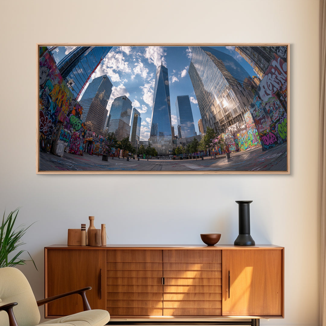 New York City Graffiti Skyline Wall Art, Urban Street Art Canvas Print, Modern Office Decor, Large Living Room Wall Decor